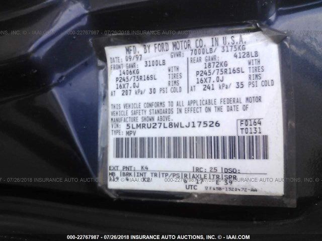 5LMRU27L8WLJ17526 - 1998 LINCOLN NAVIGATOR BLUE photo 9