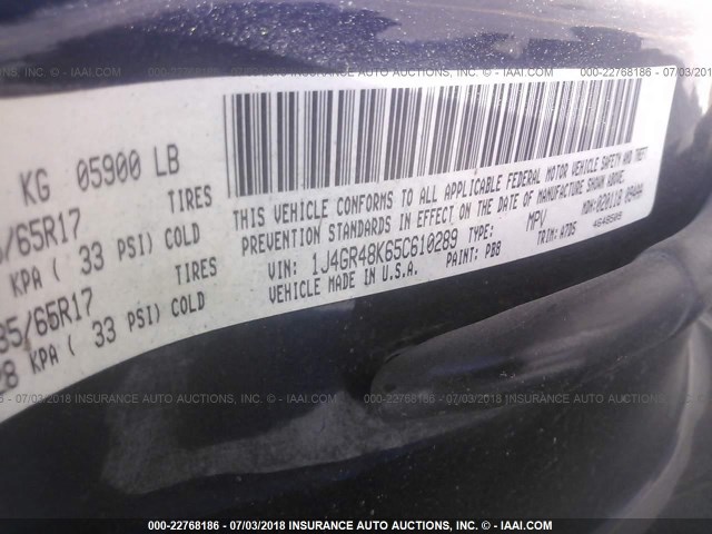 1J4GR48K65C610289 - 2005 JEEP GRAND CHEROKEE LAREDO/COLUMBIA/FREEDOM 蓝色 照片 9