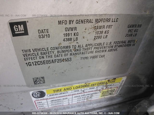 1G1ZC5E05AF254153 - 2010 CHEVROLET MALIBU 1LT GRAY photo 9