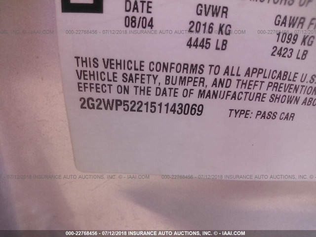 2G2WP522151143069 - 2005 PONTIAC GRAND PRIX SILVER photo 9