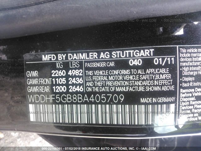 WDDHF5GB8BA405709 - 2011 MERCEDES-BENZ E 350 BLACK photo 9