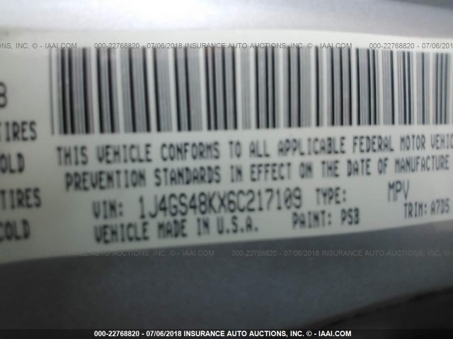 1J4GS48KX6C217109 - 2006 JEEP GRAND CHEROKEE LAREDO/COLUMBIA/FREEDOM 银色 照片 9