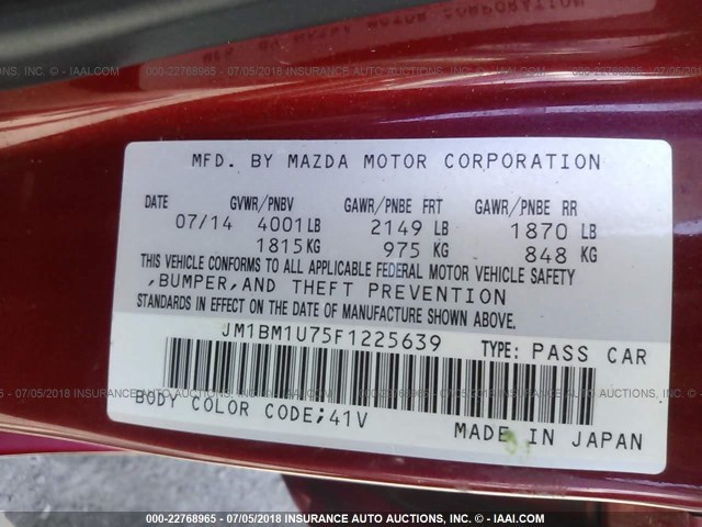 JM1BM1U75F1225639 - 2015 MAZDA 3 SPORT RED photo 9