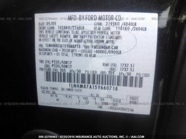 1LNHM87A15Y660718 - 2005 LINCOLN LS 黑色 照片 9