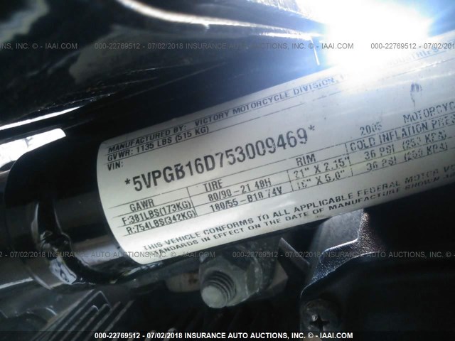 5VPGB16D753009469 - 2005 VICTORY MOTORCYCLES VEGAS 黑色 照片 10