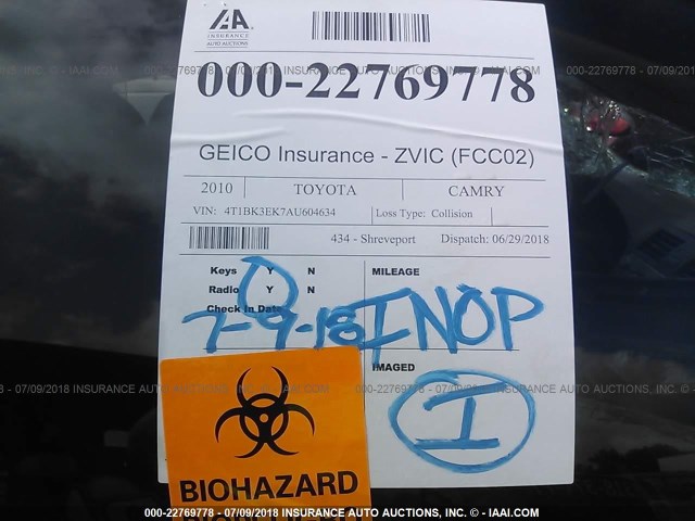 4T1BK3EK7AU604634 - 2010 TOYOTA CAMRY SE/LE/XLE WHITE photo 7