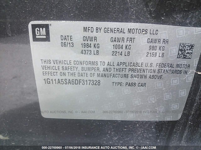 1G11A5SA6DF317328 - 2013 CHEVROLET MALIBU LS 黑色 照片 9