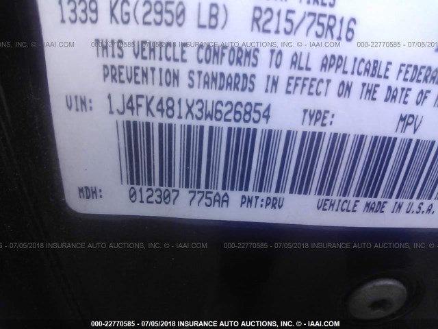 1J4FK481X3W626854 - 2003 JEEP LIBERTY SPORT/FREEDOM მუქწითელი ფოტო 9