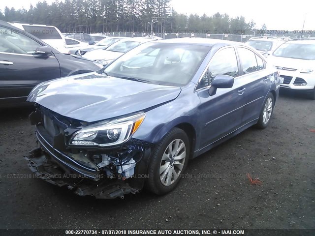 4S3BNAC6XG3015484 - 2016 SUBARU LEGACY 2.5I PREMIUM BLUE photo 2