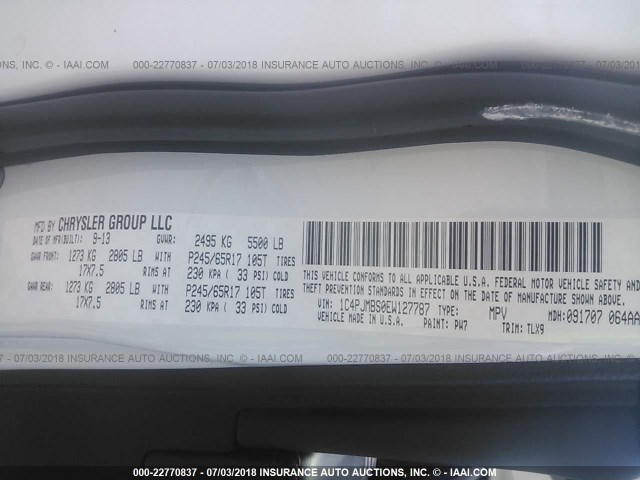 1C4PJMBS0EW127787 - 2014 JEEP CHEROKEE TRAILHAWK 白色 照片 9