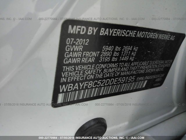 WBAYF8C52DDE59195 - 2013 BMW 750 LXI WHITE photo 9