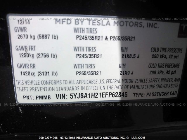 5YJSA1H21EFP62845 - 2014 TESLA MODEL S Dark Blue photo 9