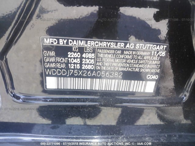 WDDDJ75X26A056382 - 2006 MERCEDES-BENZ CLS 500C BLACK photo 9