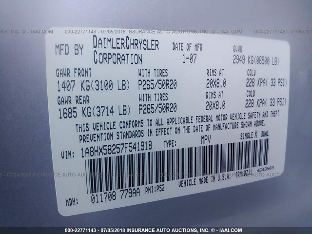 1A8HX58257F541918 - 2007 CHRYSLER ASPEN LIMITED SILVER photo 9