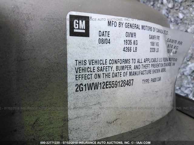 2G1WW12E559128487 - 2005 CHEVROLET MONTE CARLO LS ოქროსფერი ფოტო 9