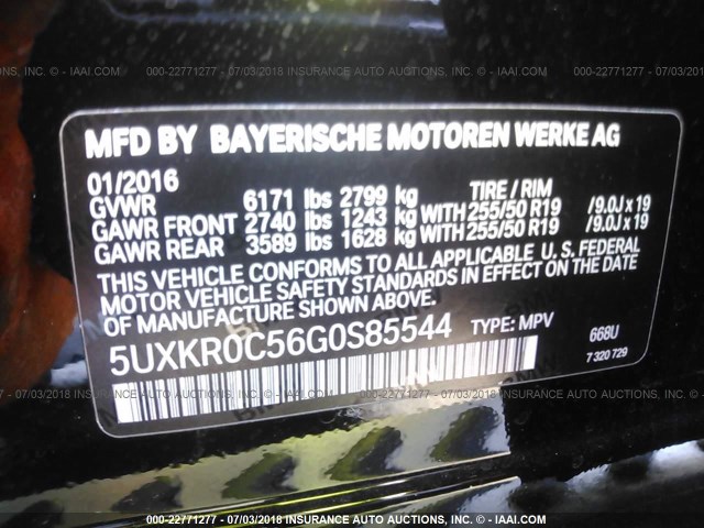 5UXKR0C56G0S85544 - 2016 BMW X5 XDRIVE35I BLACK photo 9