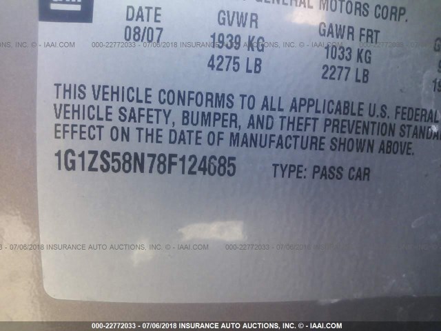 1G1ZS58N78F124685 - 2008 CHEVROLET MALIBU LS Qəhvəyi foto 9