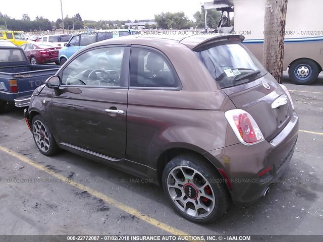 3C3CFFBR5CT344302 - 2012 FIAT 500 SPORT BROWN photo 3