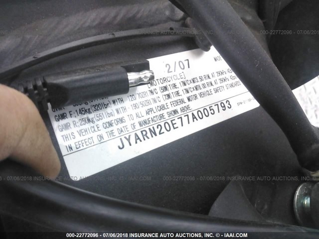 JYARN20E77A005793 - 2007 YAMAHA YZFR1 BLACK photo 10