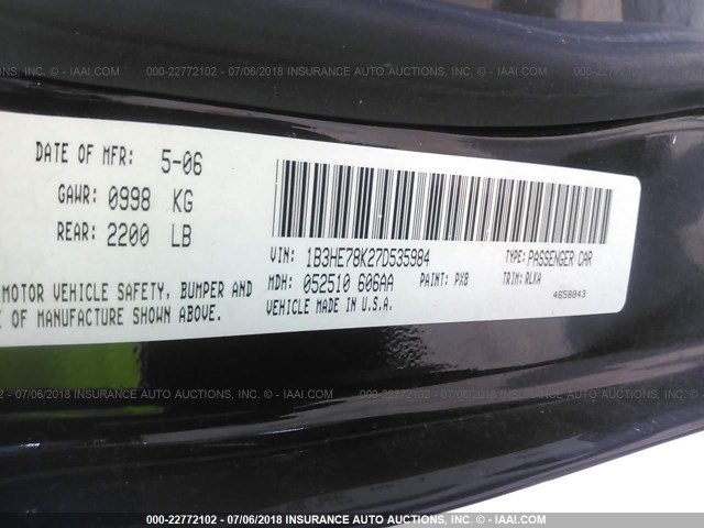 1B3HE78K27D535984 - 2007 DODGE CALIBER R/T BLACK photo 9