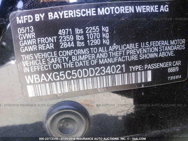 WBAXG5C50DD234021 - 2013 BMW 528 I BLACK photo 9