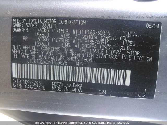 JTLKT324050185826 - 2005 TOYOTA SCION XB Boz foto 9