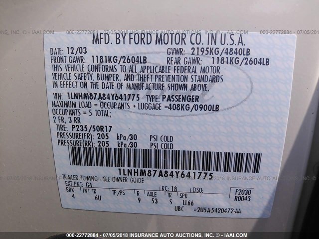 1LNHM87A84Y641775 - 2004 LINCOLN LS 黑色 照片 9