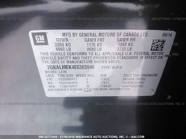 2GKALMEK4E6363949 - 2014 GMC TERRAIN SLE BLACK photo 9