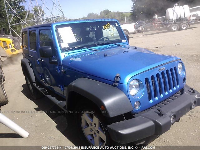 1C4BJWDG5FL758827 - 2015 JEEP WRANGLER UNLIMITE SPORT BLUE photo 1