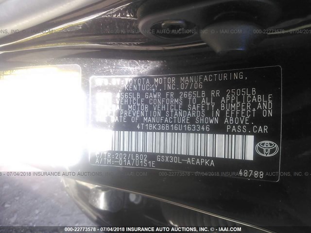 4T1BK36B16U163346 - 2006 TOYOTA AVALON XL/XLS/TOURING/LIMITED BLACK photo 9