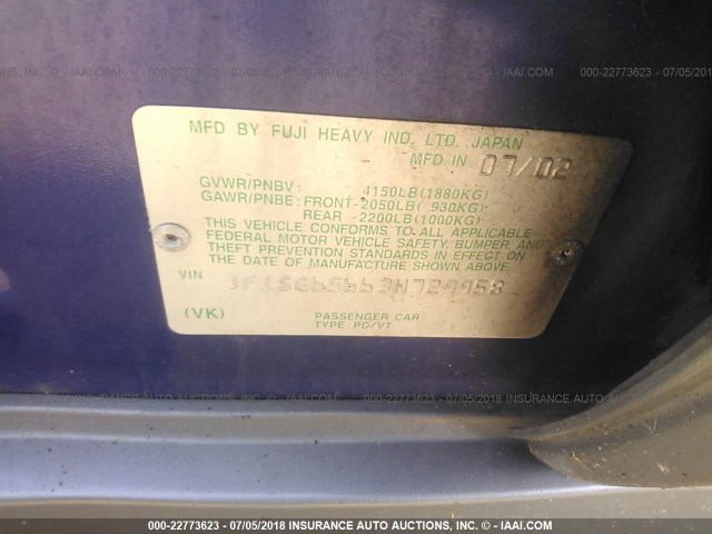 JF1SG65663H729958 - 2003 SUBARU FORESTER 2.5XS Көк фото 9