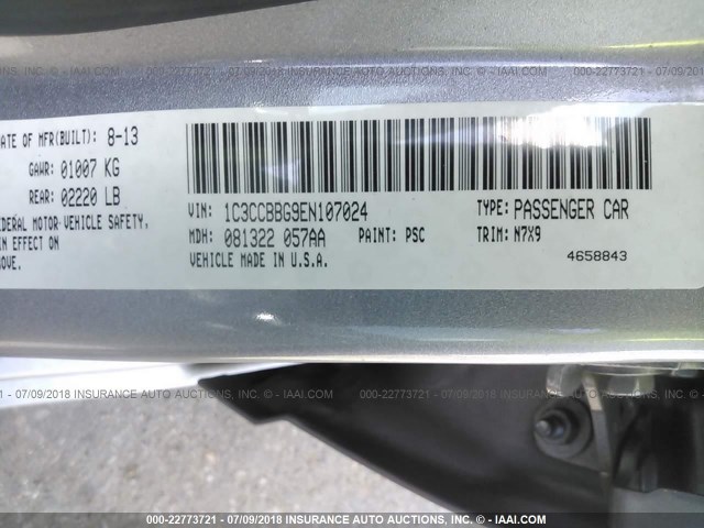 1C3CCBBG9EN107024 - 2014 CHRYSLER 200 TOURING SILVER photo 9