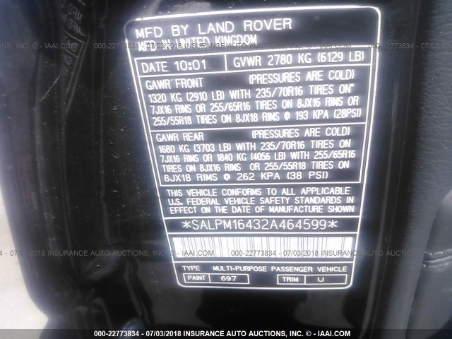 SALPM16432A464599 - 2002 LAND ROVER RANGE ROVER 4.6 HSE LONG WHEELBASE BLACK photo 9