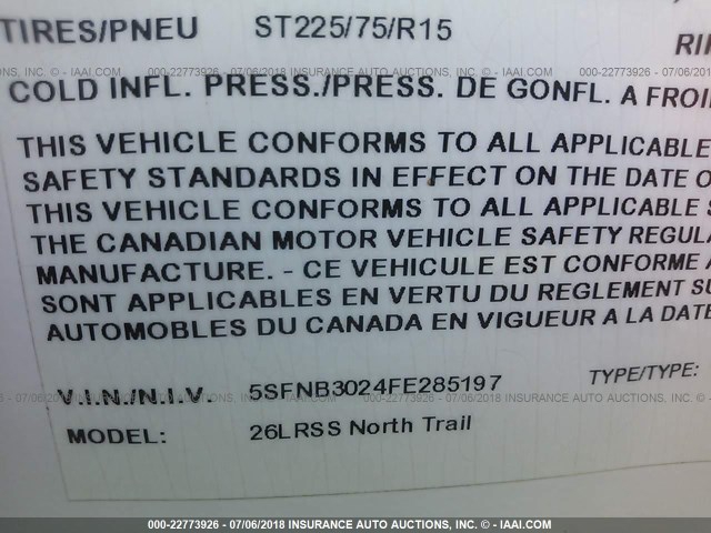 5SFNB3024FE285197 - 2015 HEARTLAND NORTHTRAIL  Білий фото 9