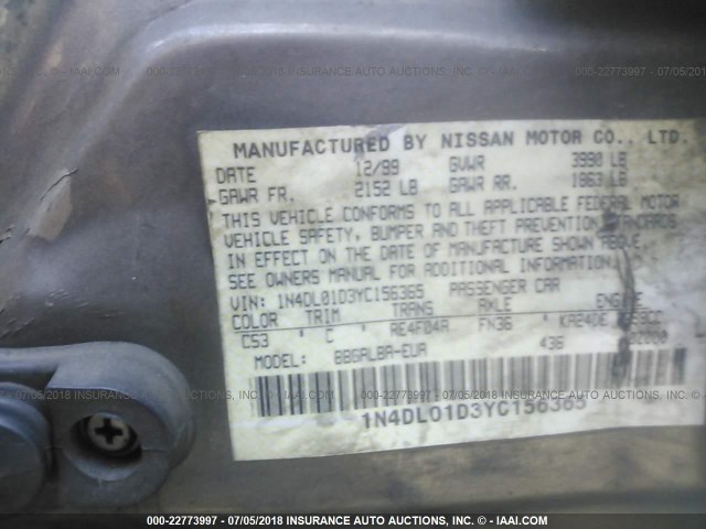 1N4DL01D3YC156365 - 2000 NISSAN ALTIMA XE/GXE/SE/GLE BROWN photo 9