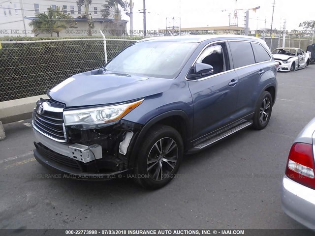 5TDKKRFH7GS127369 - 2016 TOYOTA HIGHLANDER XLE BLUE photo 2