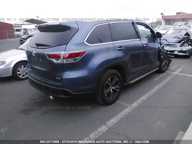 5TDKKRFH7GS127369 - 2016 TOYOTA HIGHLANDER XLE BLUE photo 4