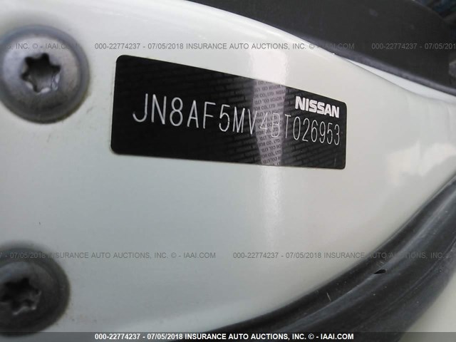 JN8AF5MV4BT026953 - 2011 NISSAN JUKE S/SV/SL WHITE photo 9
