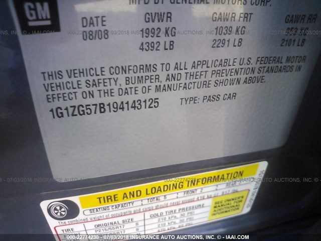 1G1ZG57B194143125 - 2009 CHEVROLET MALIBU LS Boz foto 9