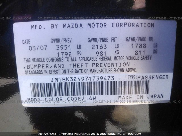 JM1BK324971739473 - 2007 MAZDA 3 S 黑色 照片 9