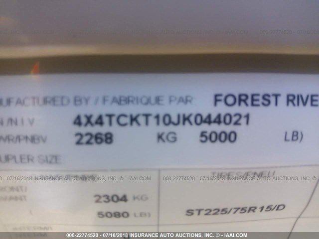 4X4TCKT10JK044021 - 2018 FOREST RIVER WOLF PUP  棕色 照片 9