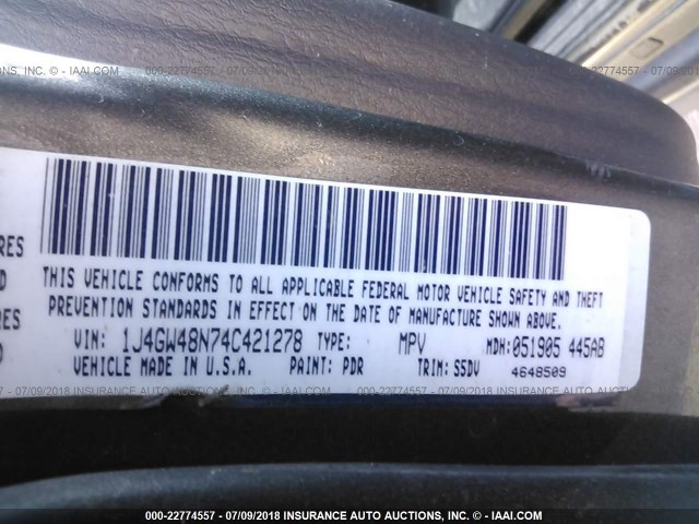 1J4GW48N74C421278 - 2004 JEEP GRAND CHEROKEE LAREDO/COLUMBIA/FREEDOM GRAY photo 9