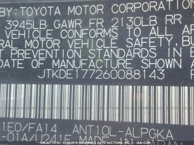 JTKDE177260088143 - 2006 TOYOTA SCION TC 黑色 照片 9