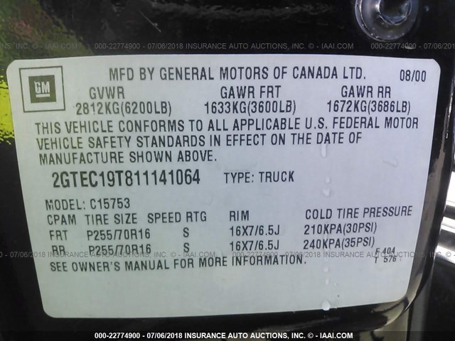 2GTEC19T811141064 - 2001 GMC NEW SIERRA C1500 BLACK photo 9