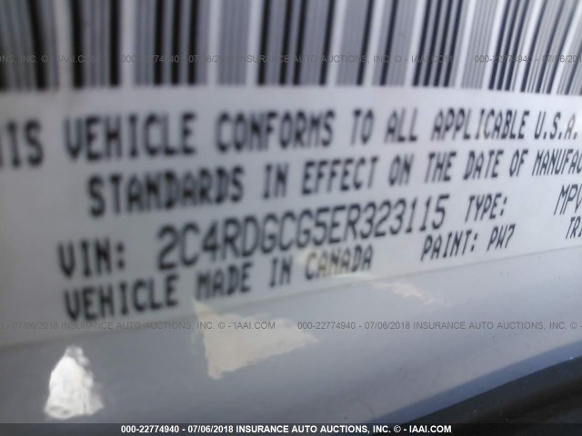 2C4RDGCG5ER323115 - 2014 DODGE GRAND CARAVAN SXT WHITE photo 9