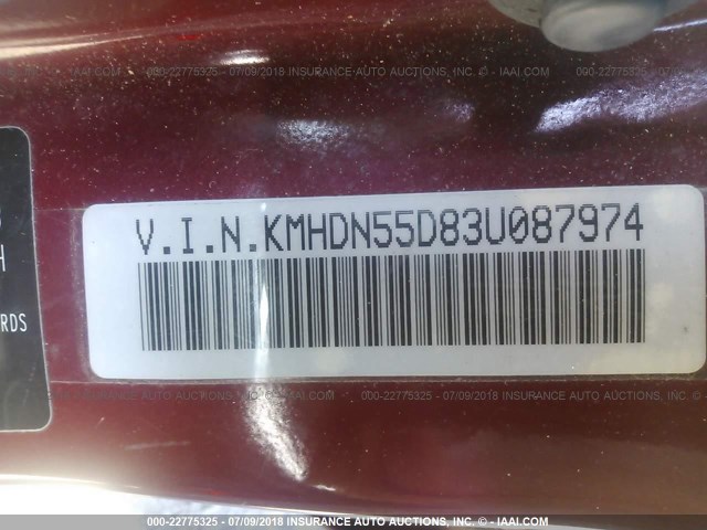 KMHDN55D83U087974 - 2003 HYUNDAI ELANTRA GLS/GT RED photo 9