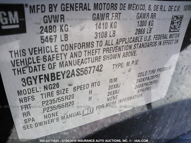 3GYFNBEY2AS567742 - 2010 CADILLAC SRX PERFORMANCE COLLECTION Қара фото 9