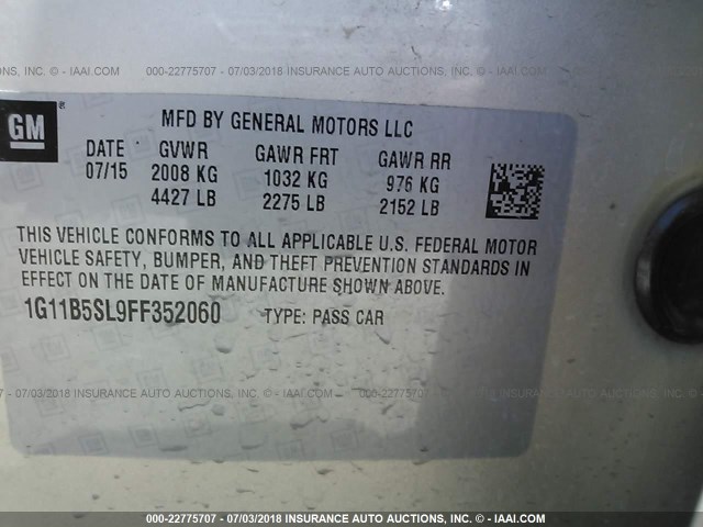 1G11B5SL9FF352060 - 2015 CHEVROLET MALIBU LS ბეჟი ფოტო 9