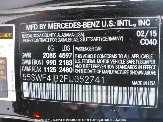 55SWF4JB2FU052741 - 2015 MERCEDES-BENZ C 300 BLACK photo 9