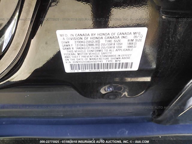 2HNYD2H38DH507743 - 2013 ACURA MDX TECHNOLOGY BLACK photo 9